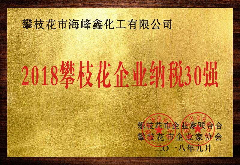 The top 30 enterprise taxpayer in Panzhihua City.